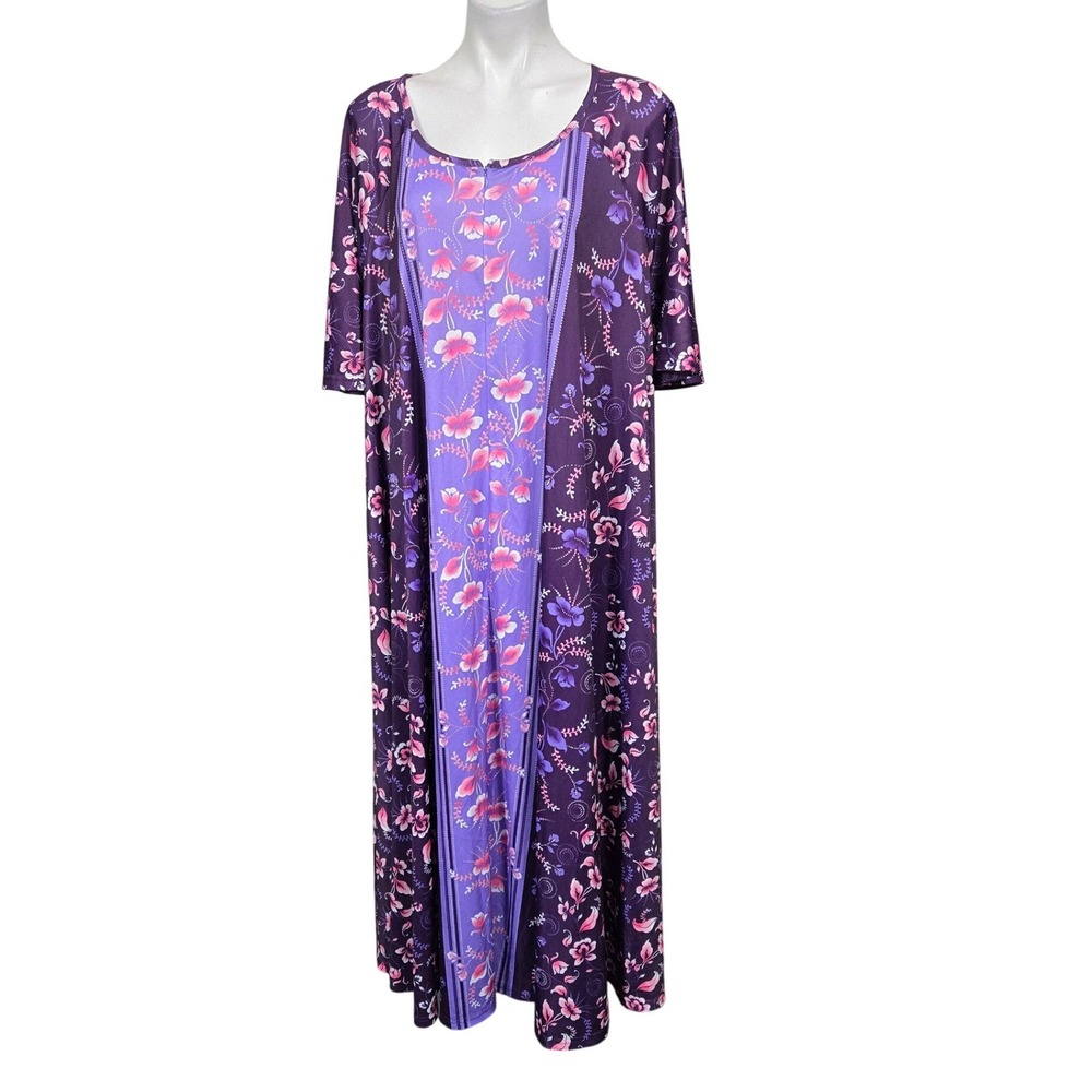 Only Necessities Loungewear Gown Purple Floral Maxi 3X/30-32 Short Sleeve